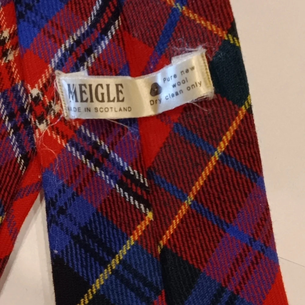 Meigel Wool Tie Made In Scotland Red, Blue, Yellow Plaid